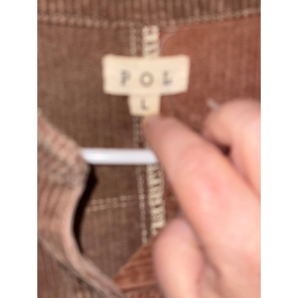 POL Womens Colorblock Corduroy Shacket Brown Rust Cream Star Patch Large - Picture 3 of 5